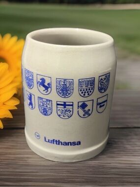 Lufthansa Vintage German Beer Stein 0.3L Grey Stoneware City Crests Mug